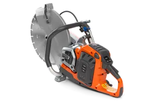 Side view of a Husqvarna power cutter with ergonomic handle.