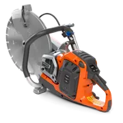Side view of a Husqvarna power cutter with ergonomic handle.