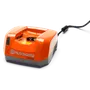 Front view of a Husqvarna battery charger with a power cord.