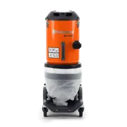 Vooraanzicht van een Husqvarna DE 110i H stofzuiger met een opvangzak.