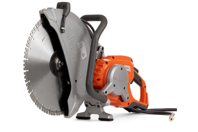 Side view of a Husqvarna power cutter with ergonomic handle.
