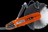 Side view of a Husqvarna K2500 power cutter with blade.