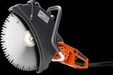 Side view of a construction power cutter with ergonomic handle.