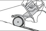 Illustration of a person using a construction floor saw on a surface.