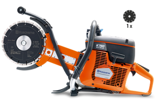 Bočni pogled na Huskvarna K760 rezač sa vidljivim sečivom i ergonomskom ručkom.