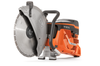 Vedere laterală a unui cutter electric Husqvarna K1270 cu mâner ergonomic.
