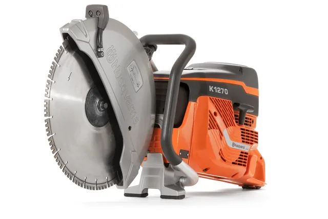 Side view of a Husqvarna K1270 power cutter with ergonomic handle.