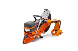 Side view of a construction power cutter with ergonomic handle.