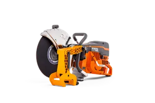 Side view of a Husqvarna power cutter with ergonomic handle.