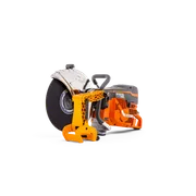 Side view of a Husqvarna power cutter with ergonomic handle.