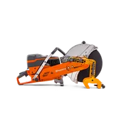 Side view of a Husqvarna power cutter with ergonomic handle and blade.