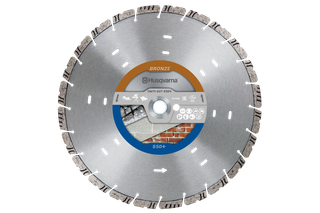 Front view of a Husqvarna construction diamond blade with brick cutting capability.