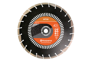 Front view of a Husqvarna MT85 diamond blade for cutting applications.