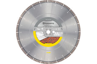 Front view of a Husqvarna Vari-Cut S25 diamond blade for cutting various materials.