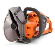 Πλάγια όψη ενός κόφτη ισχύος Husqvarna με κυκλική λεπίδα.