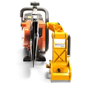 Front view of a Husqvarna power cutter with a Husqvarna RA 10 attachment.