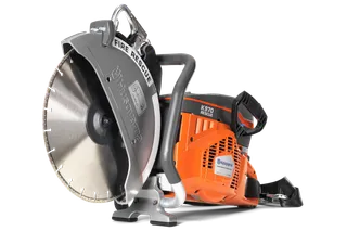 Side view of a Husqvarna K970 Rescue power cutter with a fire rescue blade.