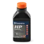 Front view of a Husqvarna HP synthetic blend 2-stroke oil bottle.