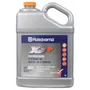 Front view of a Husqvarna XP+ synthetic blend 2-stroke oil container.