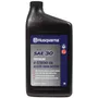 Front view of a Husqvarna SAE 30 premium 4-stroke engine oil bottle.