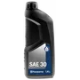 Framifrån på Husqvarna SAE 30 fyrtaktsoljeflaska, 1,4 liter.