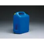 Side view of a plastic fuel container with a handle and spout.