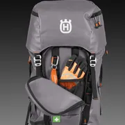 Climbing gear back pack, well-organized layout