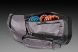Side view of a Husqvarna bag with compartments containing coiled ropes.