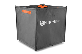 Front view of a Husqvarna fabric container with handles.