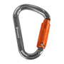 Front view of a Husqvarna carabiner with an orange locking mechanism.