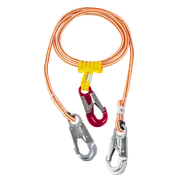 Top view of a safety lanyard with dual locking carabiners.