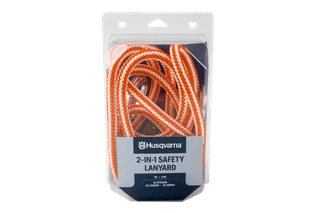 Front view of a packaged Husqvarna 2-in-1 safety lanyard.