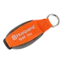 Top view of a Husqvarna branded keychain with a metal ring, labeled '10 oz 2839'.
