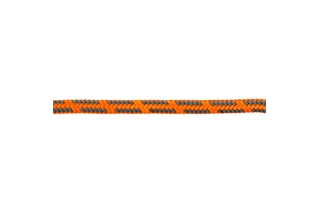 Close-up of a braided rope with an orange and gray pattern.