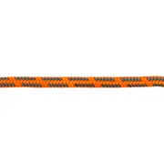 Close-up of a braided rope with an orange and gray pattern.