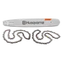 Bovenaanzicht van een Husqvarna-kettingzaagstang en twee kettingen, met het X-Force-logo.