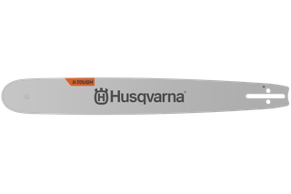 Zijaanzicht van een Husqvarna kettingzaagblad met X-Tough-logo.