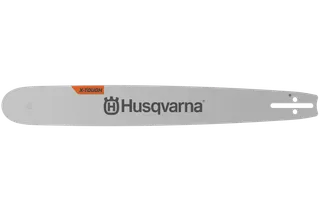Zijaanzicht van een Husqvarna kettingzaagblad met X-Tough-logo.