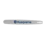 Front view of a Husqvarna chainsaw bar with logo.