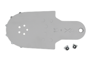 Top view of a chainsaw guide bar with two rivets, suitable for Husqvarna products.