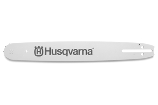 Vedere de sus a unei bare de ghidare a ferăstrăului cu lanț Husqvarna.