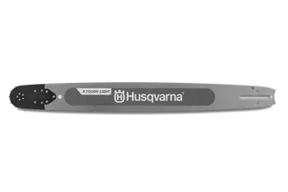 Side view of a Husqvarna chainsaw bar with 'X-Tough Light' branding.