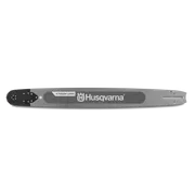 Side view of a Husqvarna chainsaw bar with 'X-Tough Light' branding.
