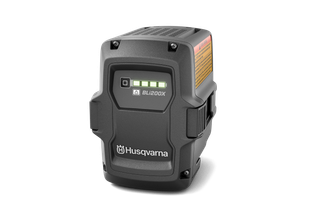 Front view of a Husqvarna BLi200X battery with LED indicators.