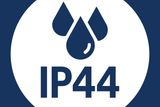 Icon showing IP44 ingress protection rating with three water droplets.