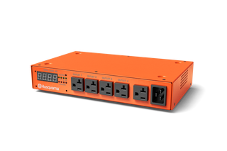 Front view of a Husqvarna power distribution unit with digital display and multiple outlets.