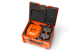 Top view of a battery box containing 2 batteries and one charger