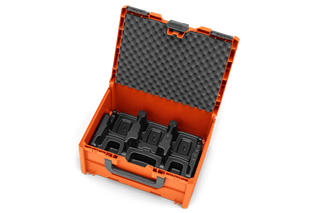 Top view of an open storage case with foam inserts for organizing tools or accessories.