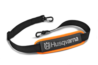 Husqvarna kaubamärgiga konksudega reguleeritava rihma eestvaade.