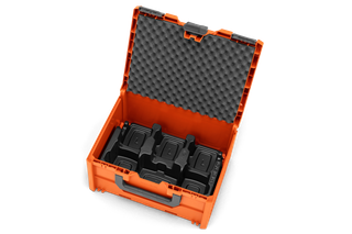 Top view of an open storage box with foam padding and compartments.